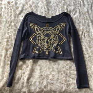 Long sleeve cropped, beaded tiger top